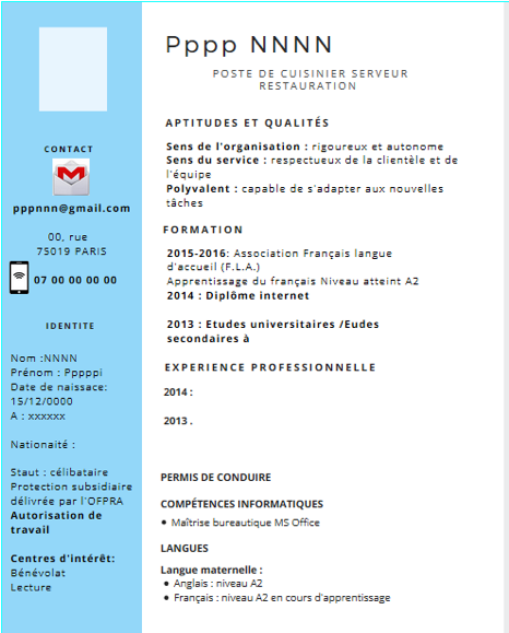 informations personnelles professionnelles